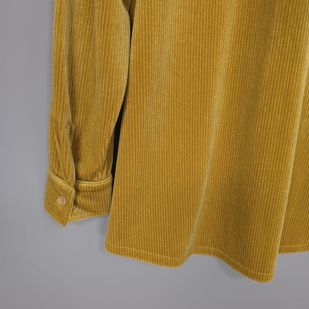 Soft Surroundings Shirt MEDIUM Velvet Boyfriend Corduroy Mustard Metallic‎ 2FP50 - Picture 6 of 9